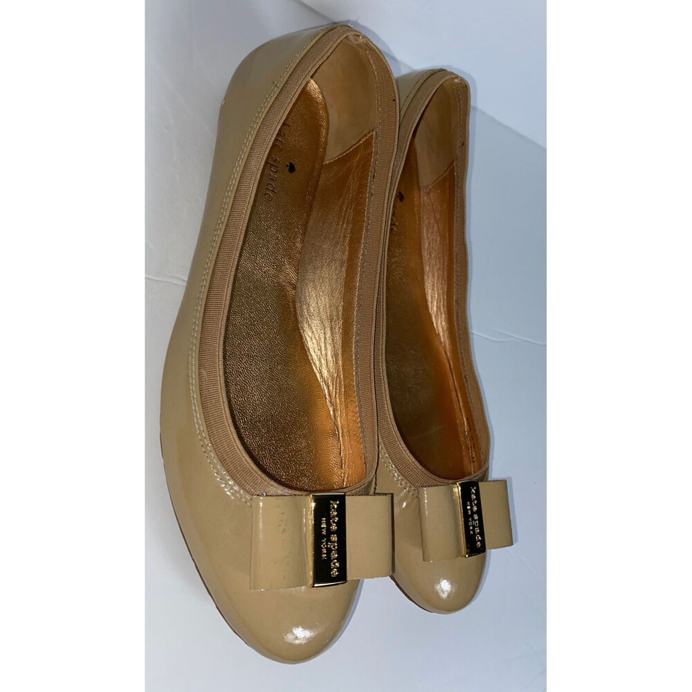 Kate Spade New York Patent Leather Ballet Flats Tan Bow Slip On Shoes 8.5 M - Picture 8 of 13